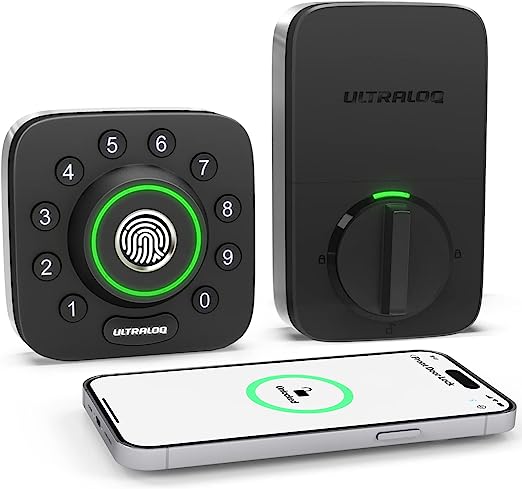 Smart Lock, ULTRALOQ U-Bolt Pro, 6-in-1 Keyless Entry Door Lock with App, Fingerprint, Bluetooth and Keypad, ANSI Grade 1 Certified, Smart Door Lock, Smart Deadbolt, Front Door Lock, IP65 Waterproof