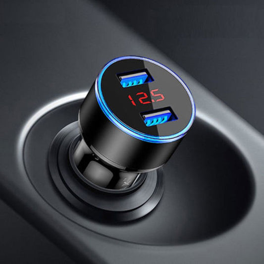 Car Charger 5V 3.1A Quick Charge Dual USB Port LED Digital Display Voltmeter Phone Charging Adapter Aluminum Alloy Car Charger