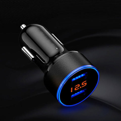 Car Charger 5V 3.1A Quick Charge Dual USB Port LED Digital Display Voltmeter Phone Charging Adapter Aluminum Alloy Car Charger