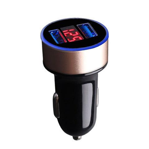 Car Charger 5V 3.1A Quick Charge Dual USB Port LED Digital Display Voltmeter Phone Charging Adapter Aluminum Alloy Car Charger