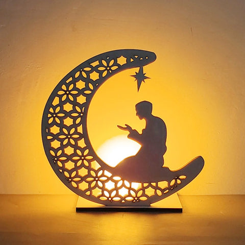 Ramadan Decoration Festival Wooden Moon Star Lights