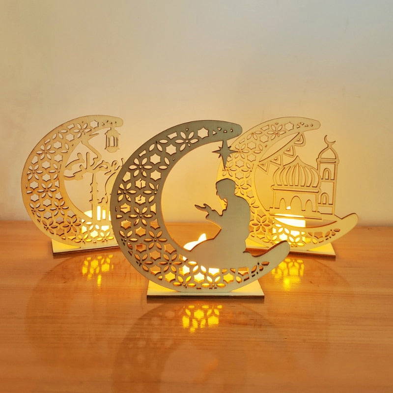 Ramadan Decoration Festival Wooden Moon Star Lights