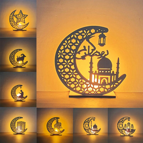 Ramadan Decoration Festival Wooden Moon Star Lights