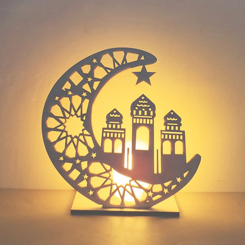 Ramadan Decoration Festival Wooden Moon Star Lights