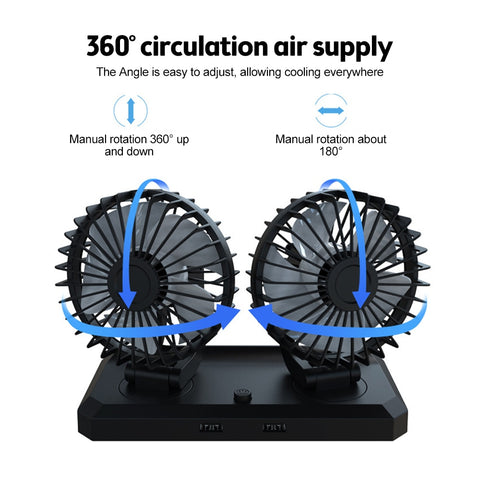 12V 24V Car Electric Fan Two Speed Control Cooler Auto Air Cooling 360 Degree Adjustable Car Air Conditioner Wind-enhanced Fans