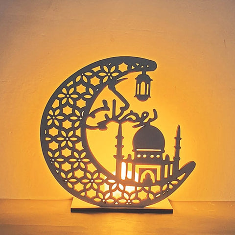 Ramadan Decoration Festival Wooden Moon Star Lights