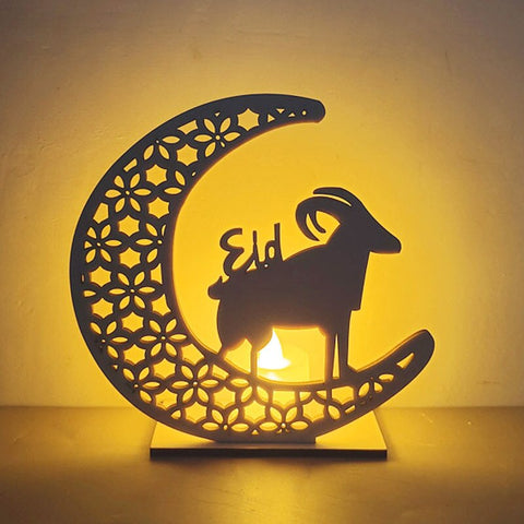 Ramadan Decoration Festival Wooden Moon Star Lights