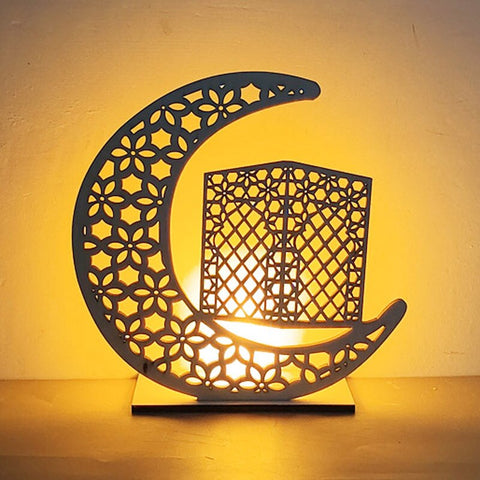 Ramadan Decoration Festival Wooden Moon Star Lights