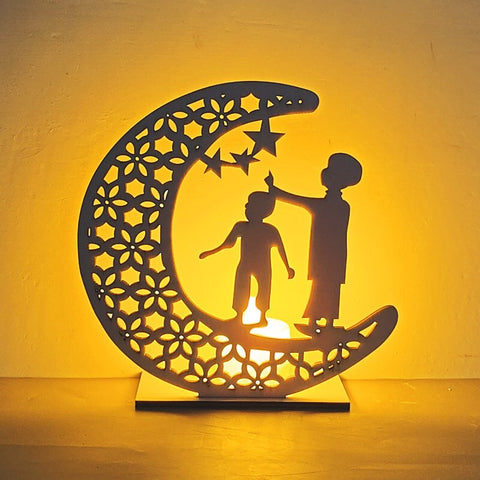 Ramadan Decoration Festival Wooden Moon Star Lights