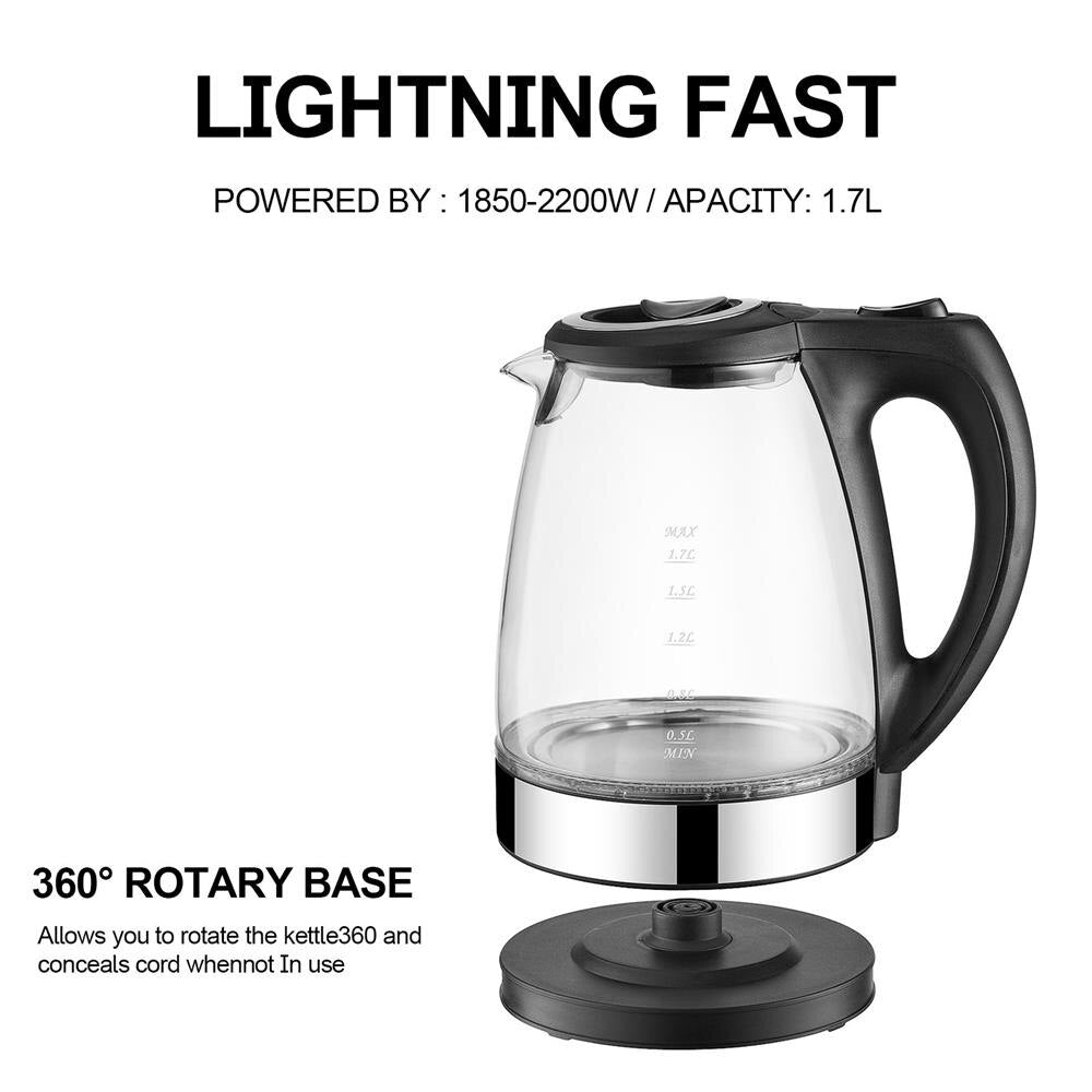 1.7L 220V Electric Kettle Stainless Steel Glass - Costsold