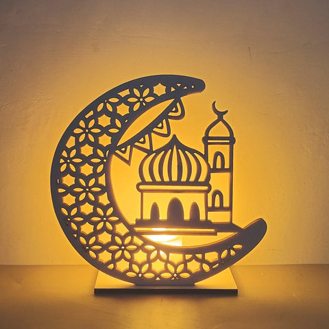 Ramadan Decoration Festival Wooden Moon Star Lights