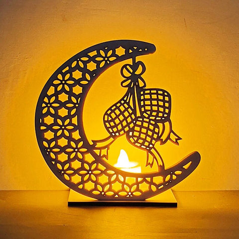 Ramadan Decoration Festival Wooden Moon Star Lights