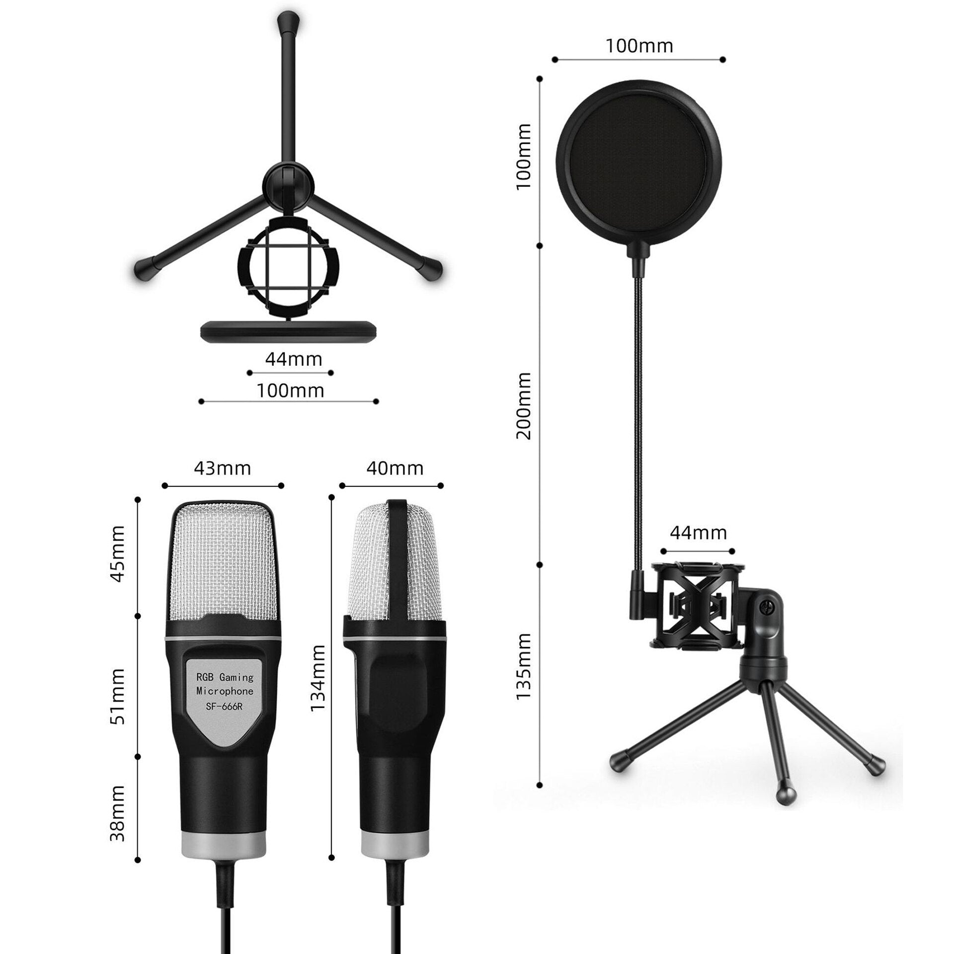 RGB Condensador Wire Gaming, Mic, Podcast Recording, Studio