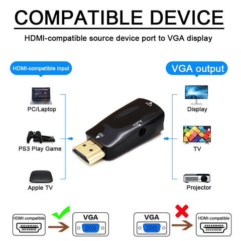 Male to VGA Female Adapter HD 1080P Audio Cable Converter 