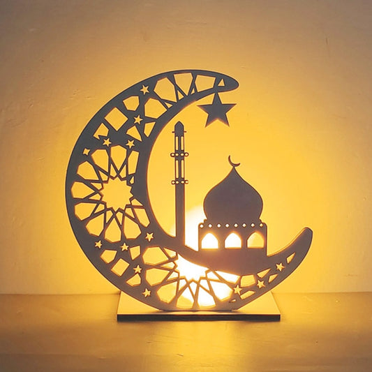 Ramadan Decoration Festival Wooden Moon Star Lights