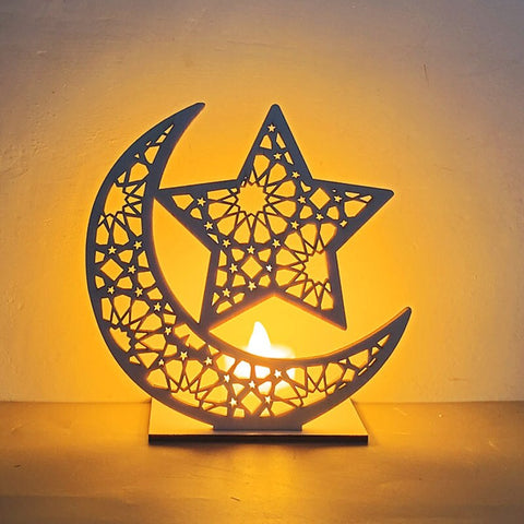 Ramadan Decoration Festival Wooden Moon Star Lights