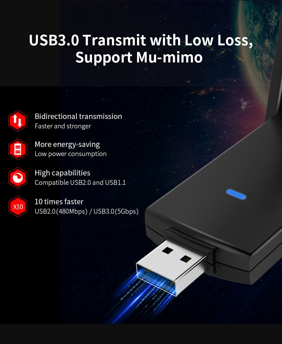 USB Wifi Adapter 1300Mbps RTL8812BU Dual Band for PC