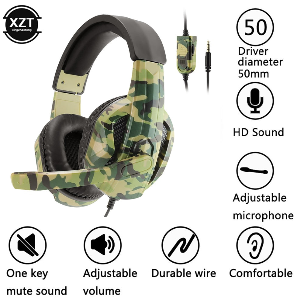 New Camouflage Gaming Headset 3.5mm AUX Jack - Costsold