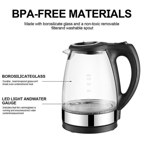 1.7L 220V Electric Kettle Stainless Steel Glass - Costsold