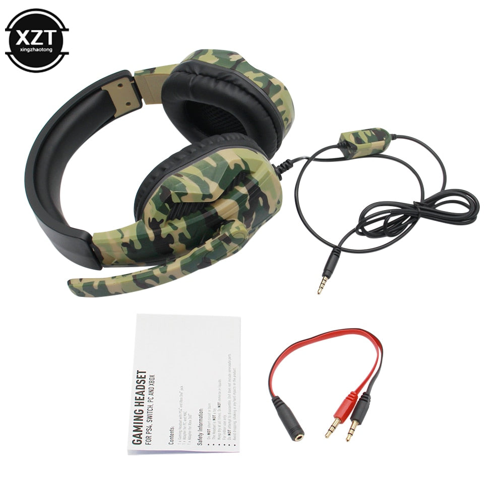 New Camouflage Gaming Headset 3.5mm AUX Jack - Costsold