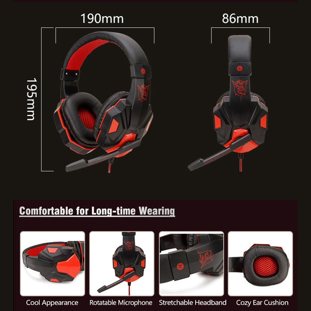 3.5mm Wired Gaming Headset PC Bass Stereo Headphones